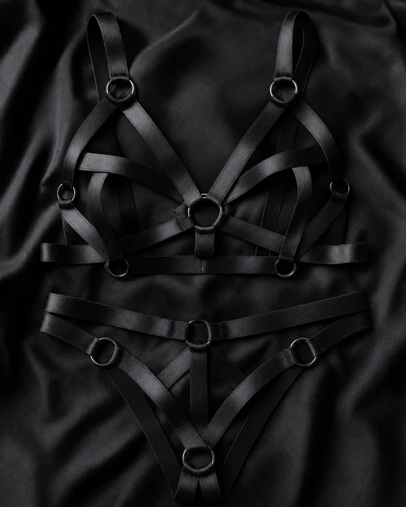 Lien Noir Strappy Set, Straps that hold, cups that open